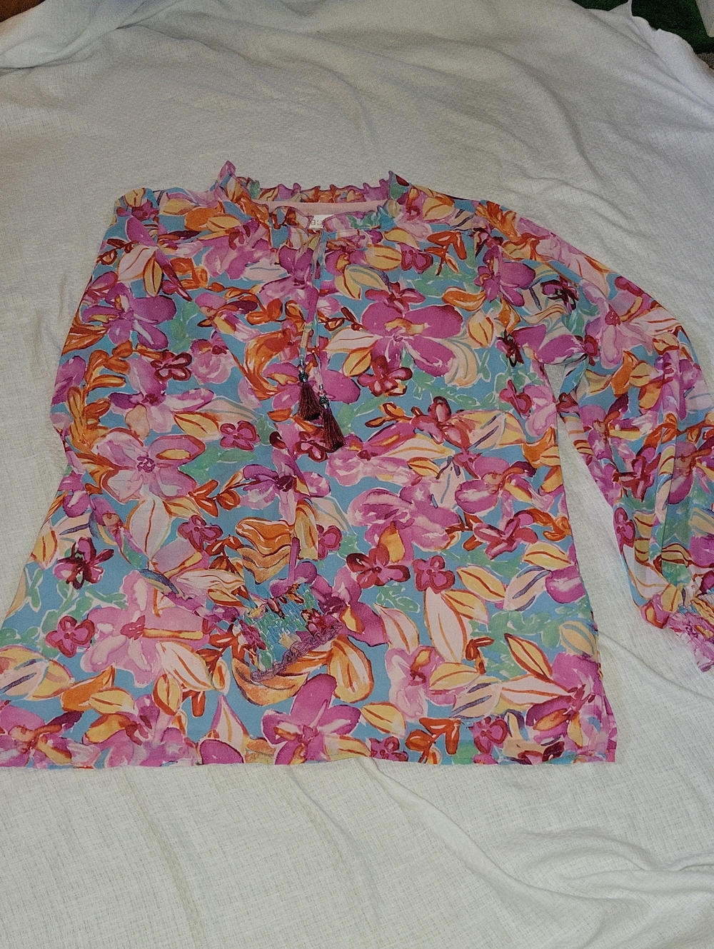 Belle by Kim Gravel QVC Purple Orange Floral Sheer Blouse Small